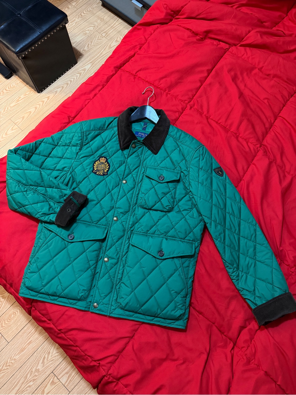 Polo By Ralph Lauren Teal Quilted Field Jacket With Corduroy Trim
